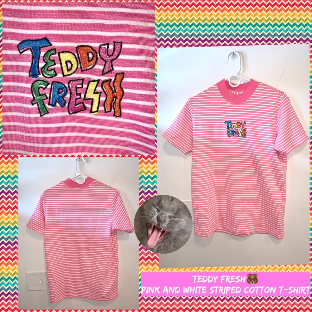 Teddy Fresh Pink and White Striped Cotton T-Shirt